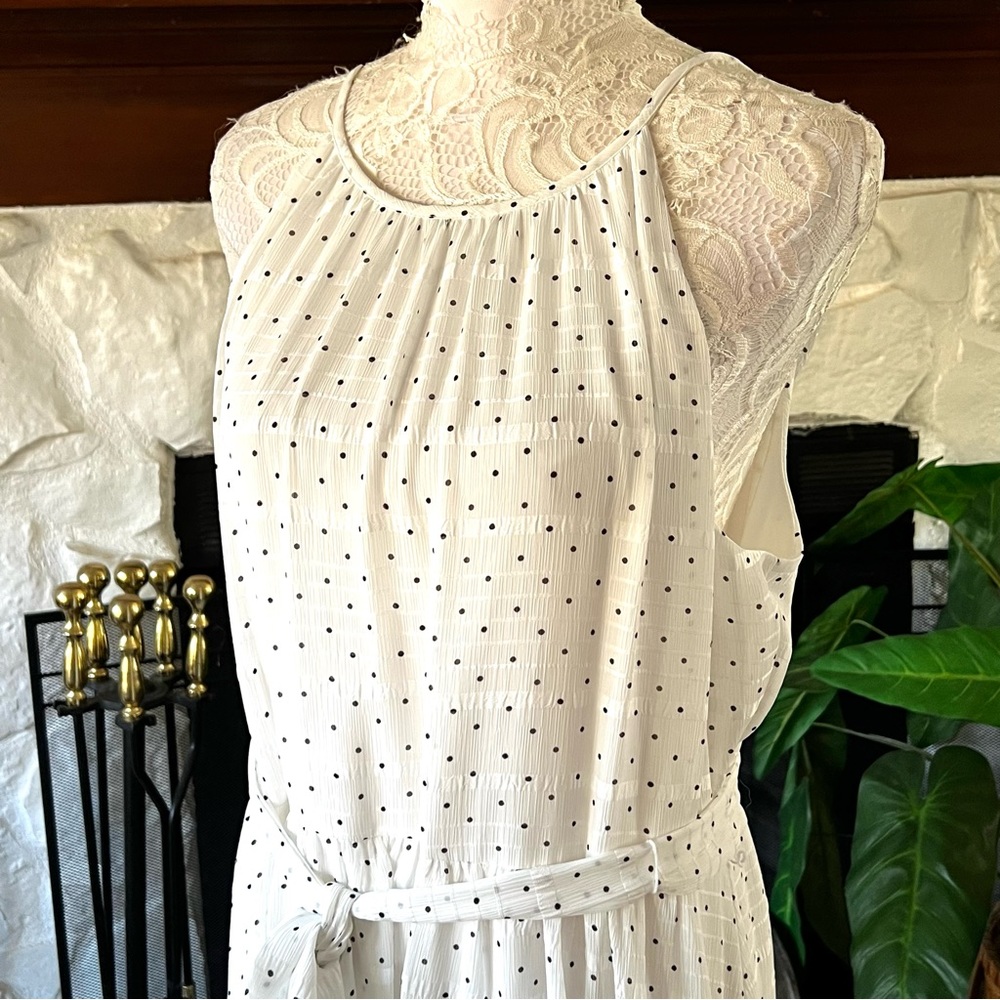 DKNY white and black polka dots spring summer sundress women’s size 14 - Picture 2 of 9